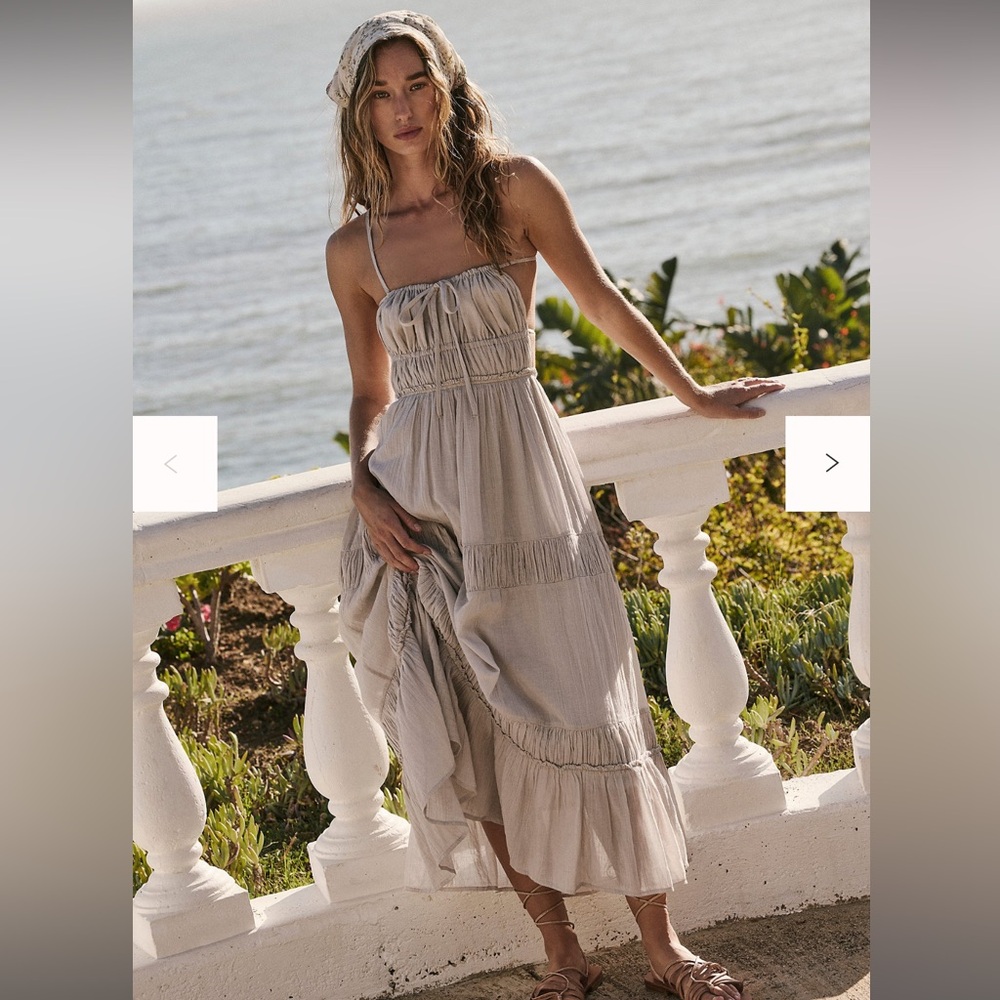 Free People Cream Tiered Midi Sundress